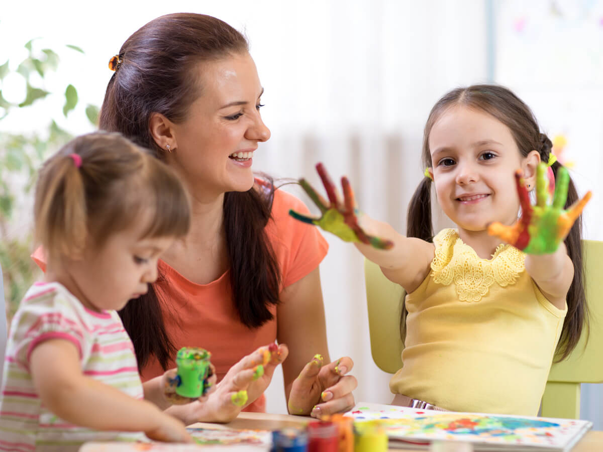 woman with two child